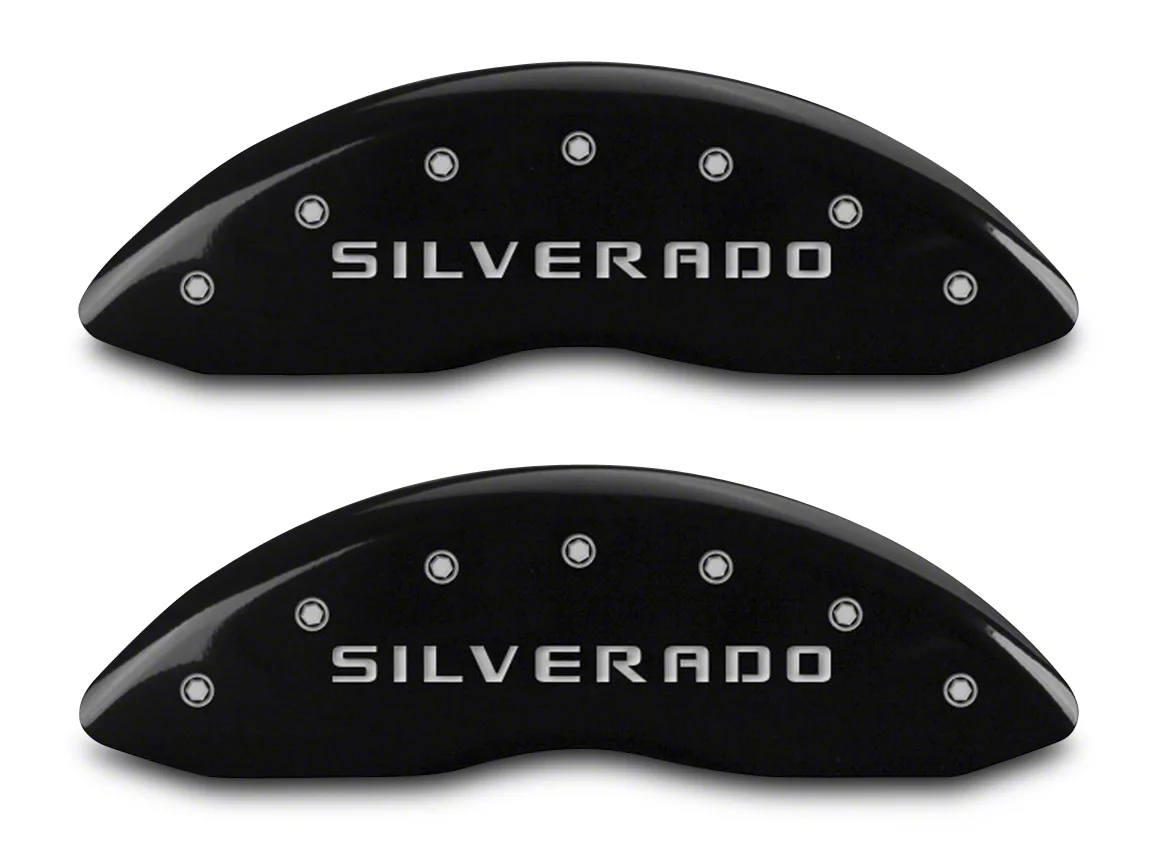 MGP Brake Caliper Covers with Silverado Logo; Black; Front and Rear (14-18 Silverado 1500)