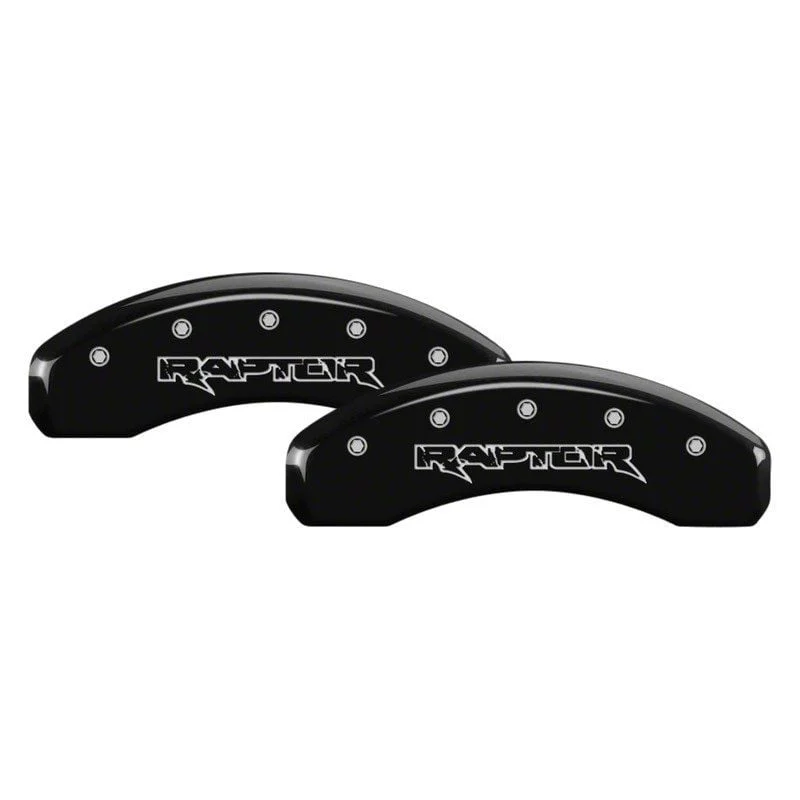 MGP Brake Caliper Covers with Raptor Logo; Black; Front and Rear (2020 F-150 w/ Electric Parking Brake)