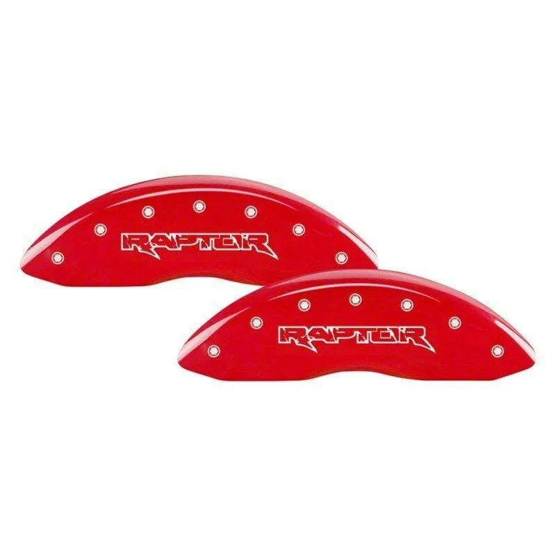 MGP Brake Caliper Covers with Raptor Logo; Red; Front and Rear (2020 F-150 w/ Electric Parking Brake)