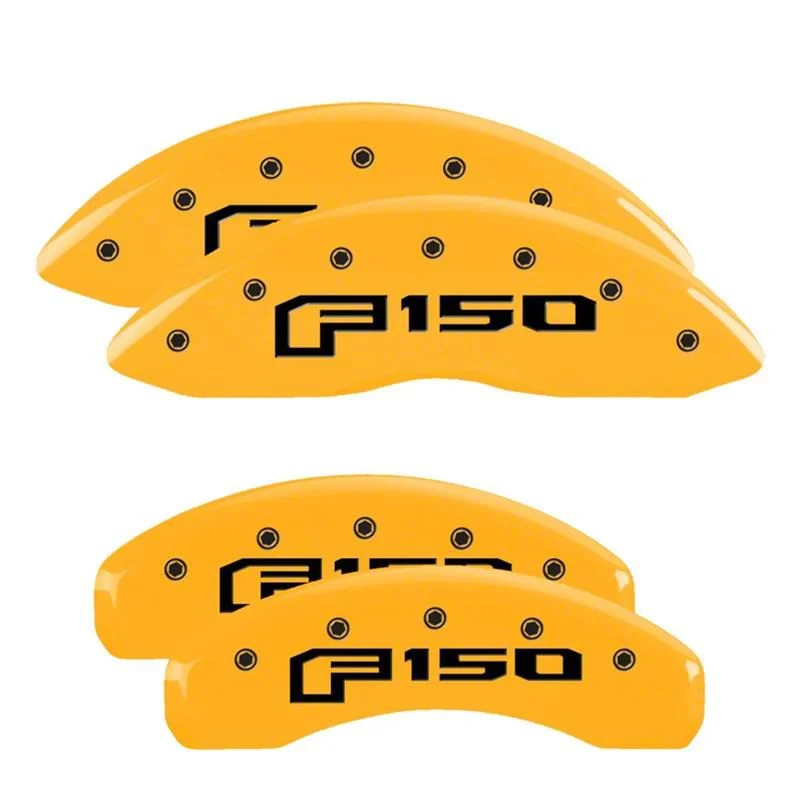 MGP Brake Caliper Covers with 2015 Style F-150 Logo; Yellow; Front and Rear (12-14 F-150; 15-20 F-150 w/ Manual Parking Brake)