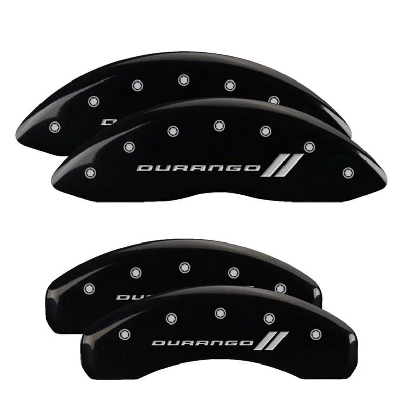 MGP Brake Caliper Covers with Durango Stripes Logo; Black; Front and Rear (02-05 RAM 1500, Excluding SRT-10)