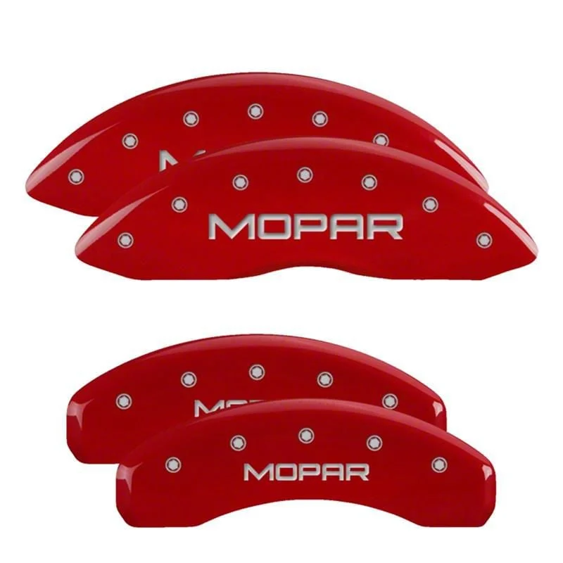 MGP Brake Caliper Covers with MOPAR Logo; Red; Front and Rear (19-26 RAM 1500 w/ Standard Rear Calipers)