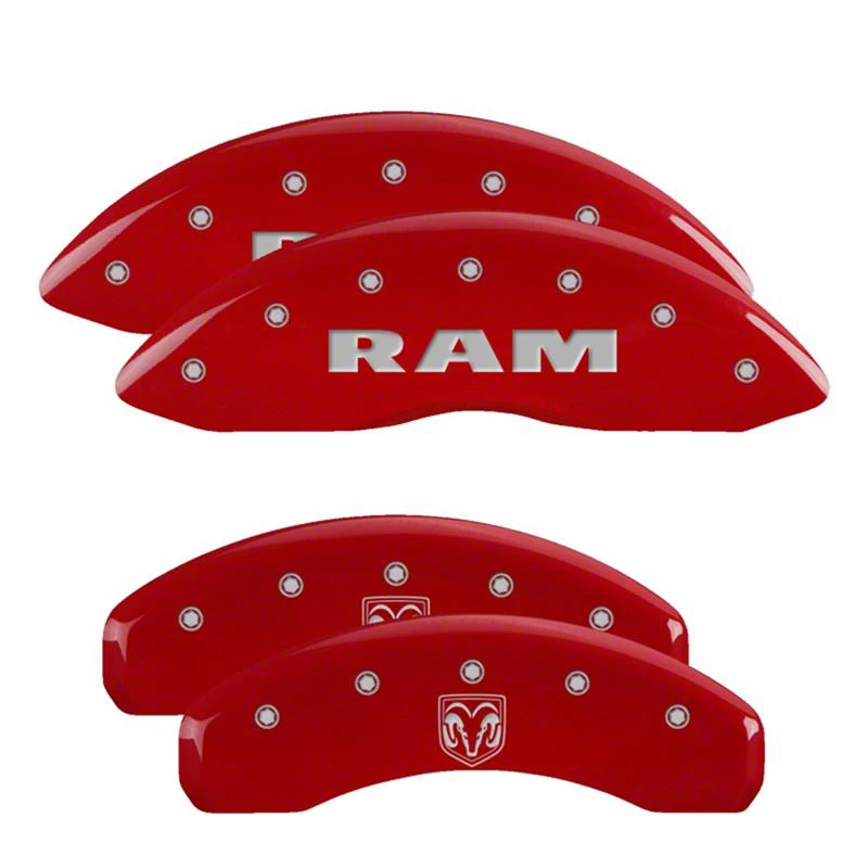 MGP Brake Caliper Covers with RAMHEAD Logo; Red; Front and Rear (19-26 RAM 1500 w/ Standard Rear Calipers)
