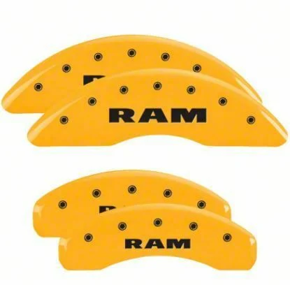MGP Brake Caliper Covers with RAM Logo; Yellow; Front and Rear (19-26 RAM 1500 w/ Alternate Rear Calipers)