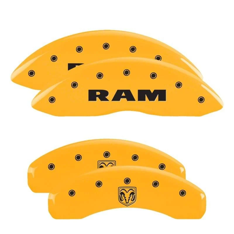 MGP Brake Caliper Covers with RAMHEAD Logo; Yellow; Front and Rear (19-26 RAM 1500 w/ Standard Rear Calipers)