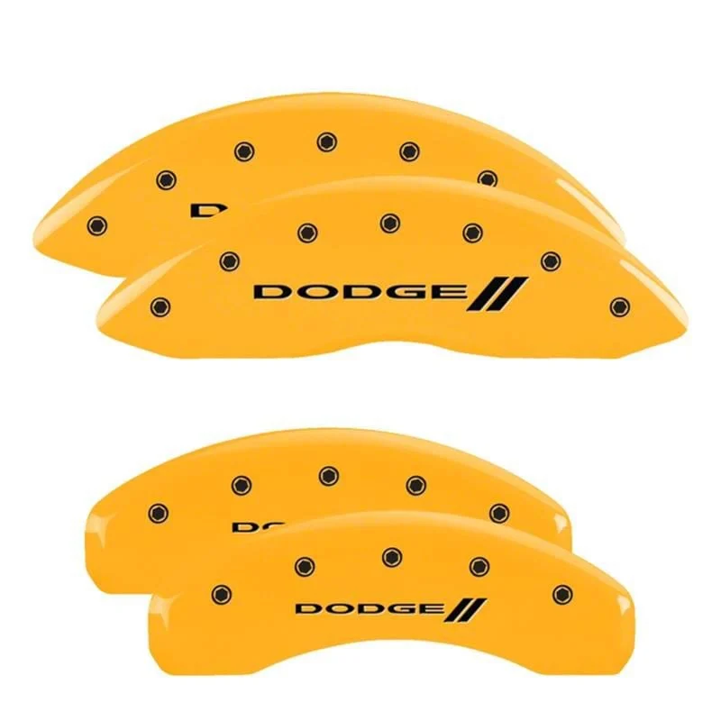 MGP Brake Caliper Covers with Dodge Stripes Logo; Yellow; Front and Rear (02-05 RAM 1500, Excluding SRT-10)