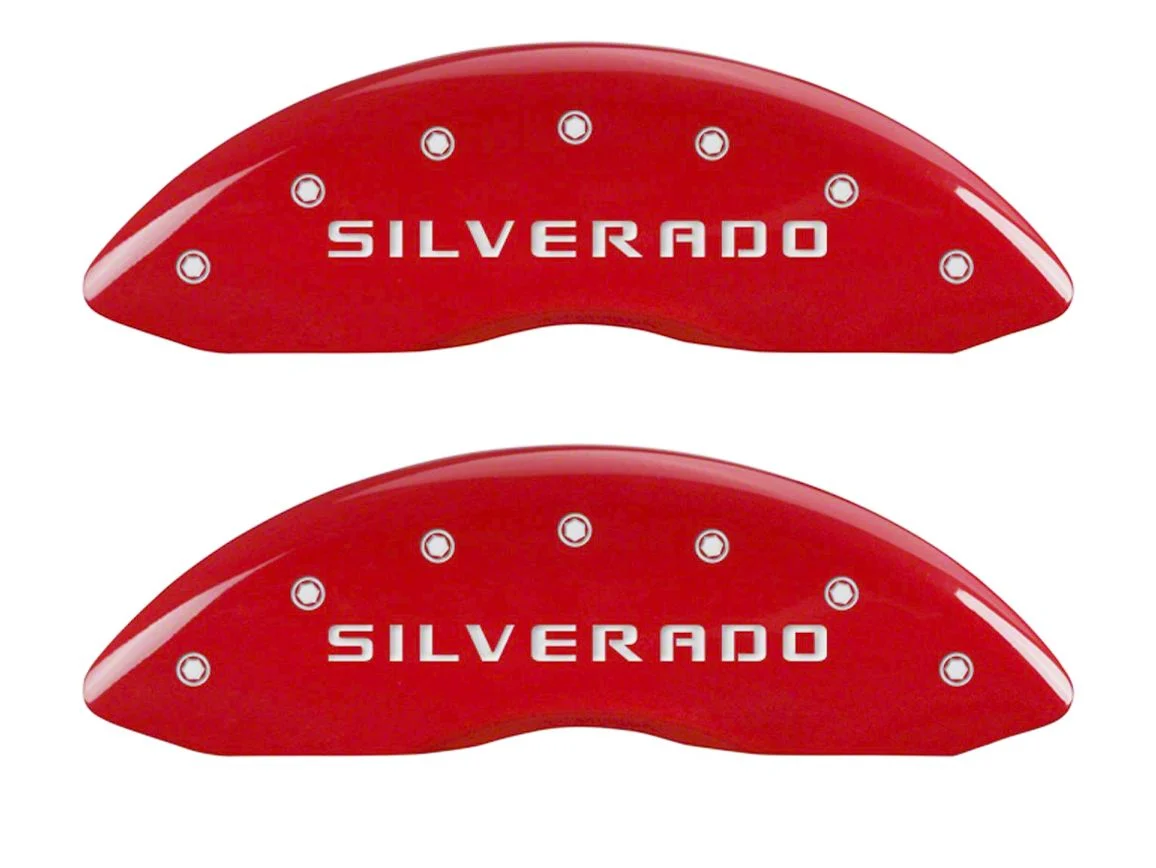 MGP Brake Caliper Covers with Silverado Logo; Red; Front and Rear (07-13 Silverado 1500)