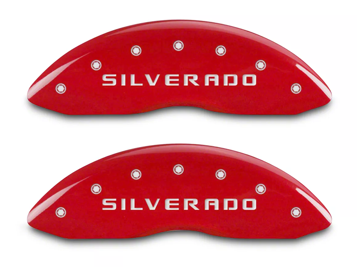MGP Brake Caliper Covers with Silverado Logo; Red; Front and Rear (14-18 Silverado 1500)