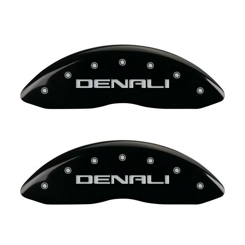 MGP Brake Caliper Covers with Denali Logo; Black; Front and Rear (19-26 Sierra 1500)