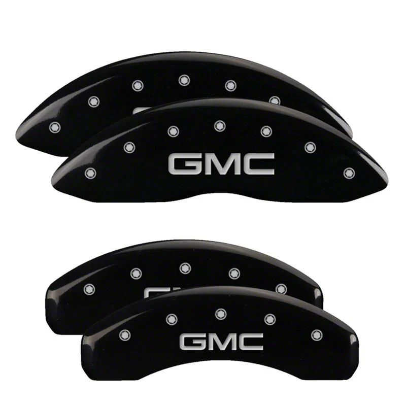 MGP Brake Caliper Covers with GMC Logo; Black; Front and Rear (00-06 4WD Sierra 1500 w/ Dual Piston Rear Calipers)