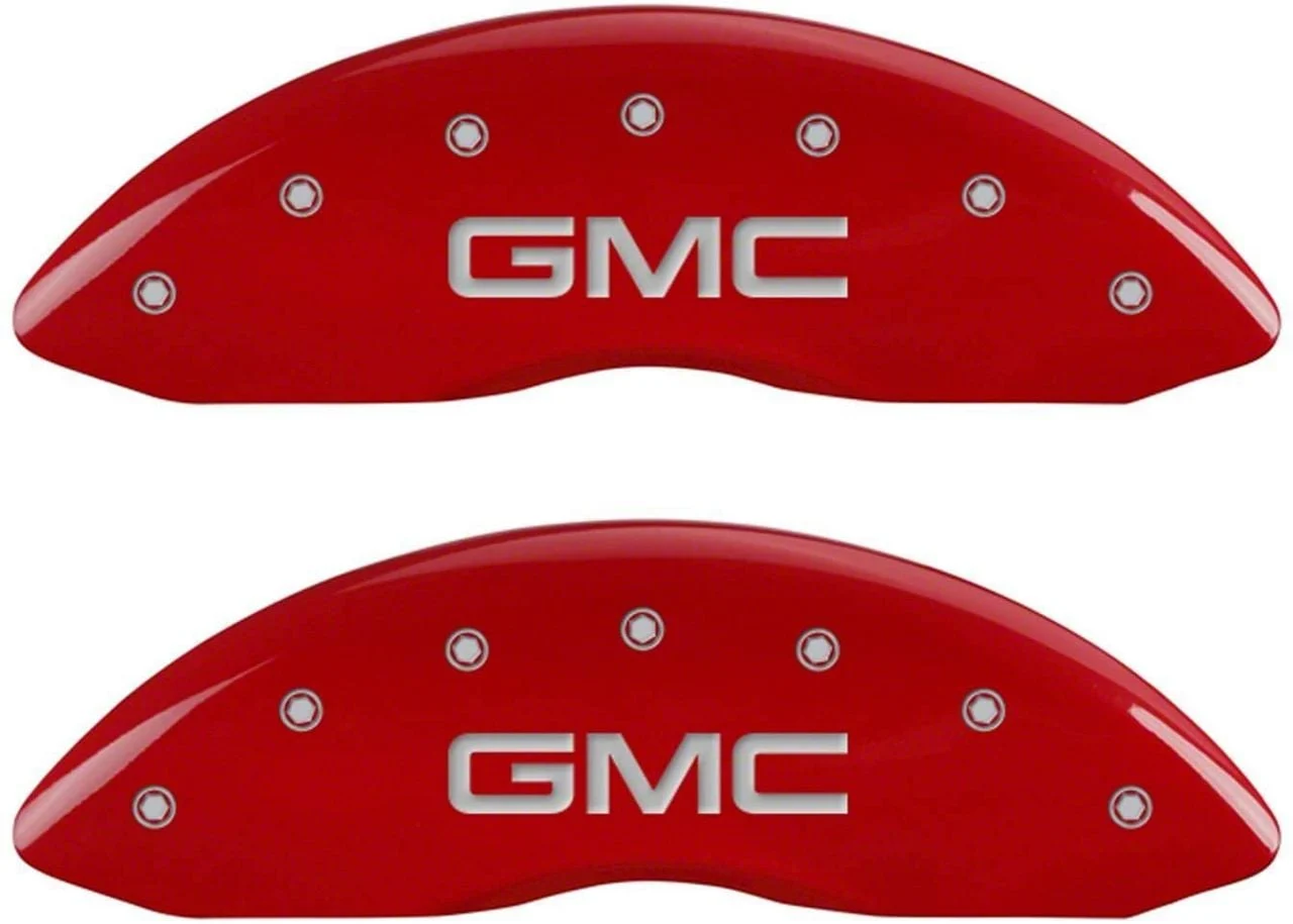 MGP Brake Caliper Covers with GMC Logo; Red; Front and Rear (00-06 4WD Sierra 1500 w/ Dual Piston Rear Calipers)