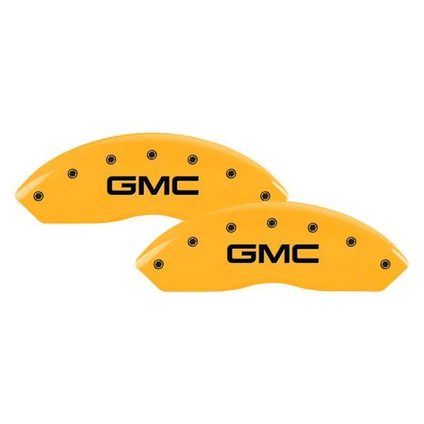 MGP Brake Caliper Covers with GMC Logo; Yellow; Front and Rear (00-06 4WD Sierra 1500 w/ Dual Piston Rear Calipers)