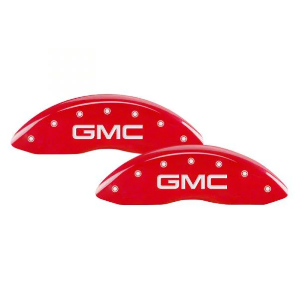 MGP Brake Caliper Covers with GMC Logo; Red; Front and Rear (07-10 Sierra 2500 HD)