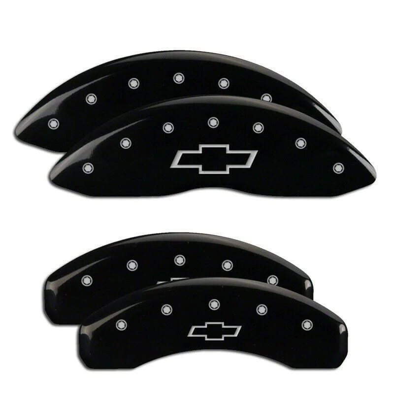 MGP Brake Caliper Covers with Bowtie Logo; Black; Front and Rear (19-26 Silverado 1500)