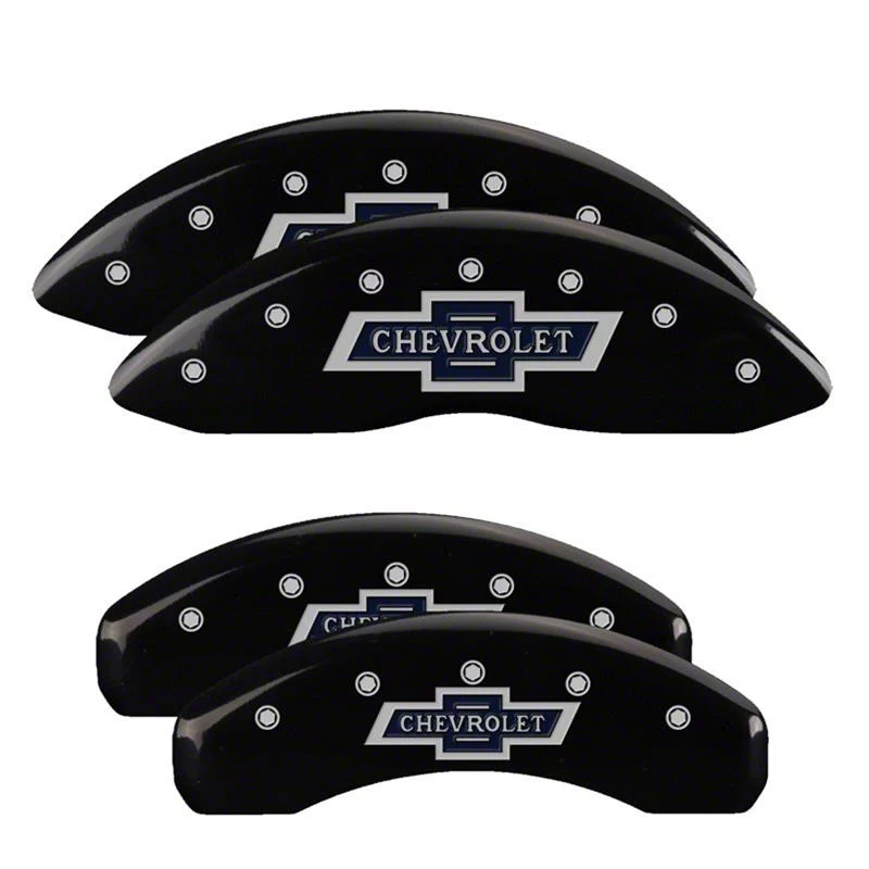 MGP Brake Caliper Covers with 100 Anniversary Logo; Black; Front and Rear (19-26 Silverado 1500)