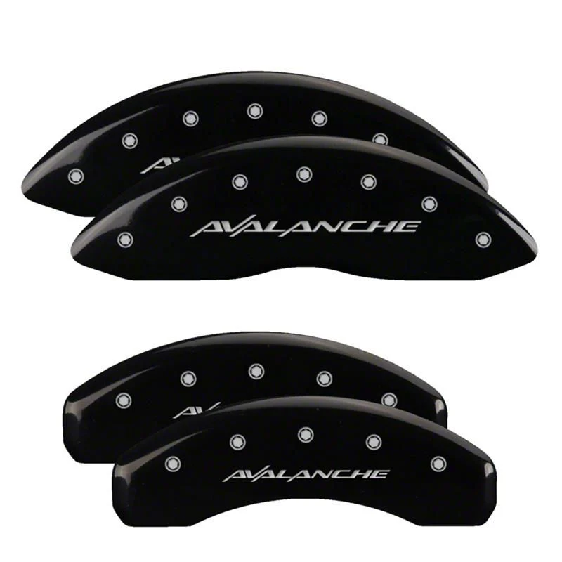 MGP Brake Caliper Covers with Avalanche Logo; Black; Front and Rear (00-06 Silverado 1500 w/ Dual Piston Rear Calipers)