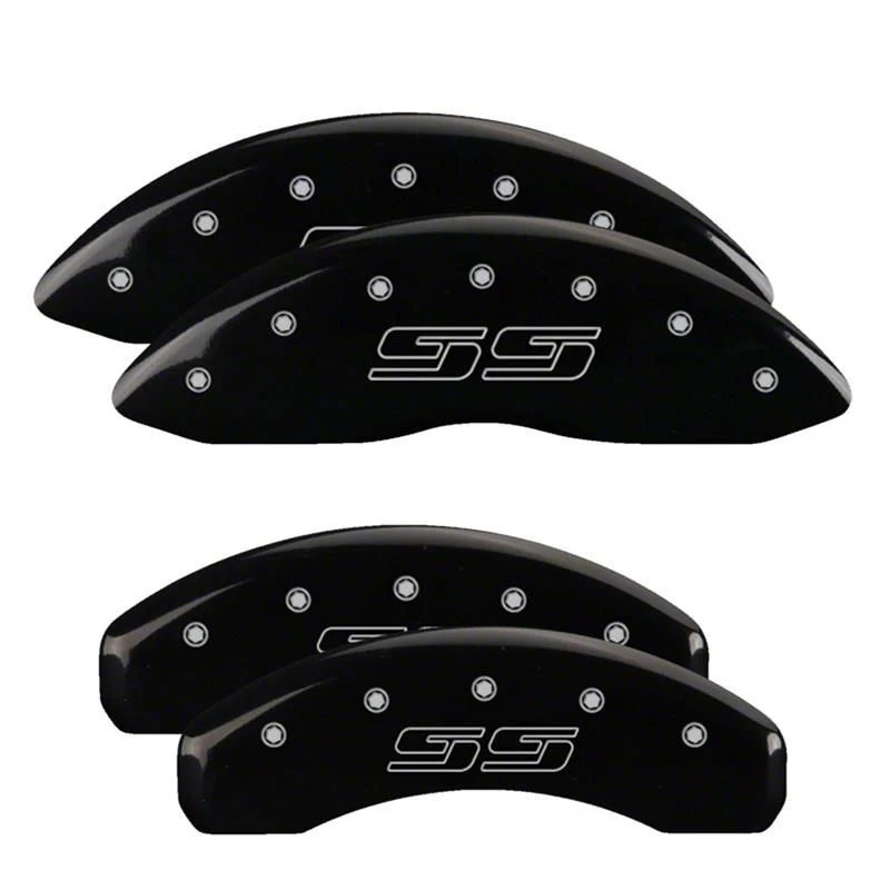 MGP Brake Caliper Covers with Avalanche Style SS Logo; Black; Front and Rear (00-06 Silverado 1500 w/ Dual Piston Rear Calipers)