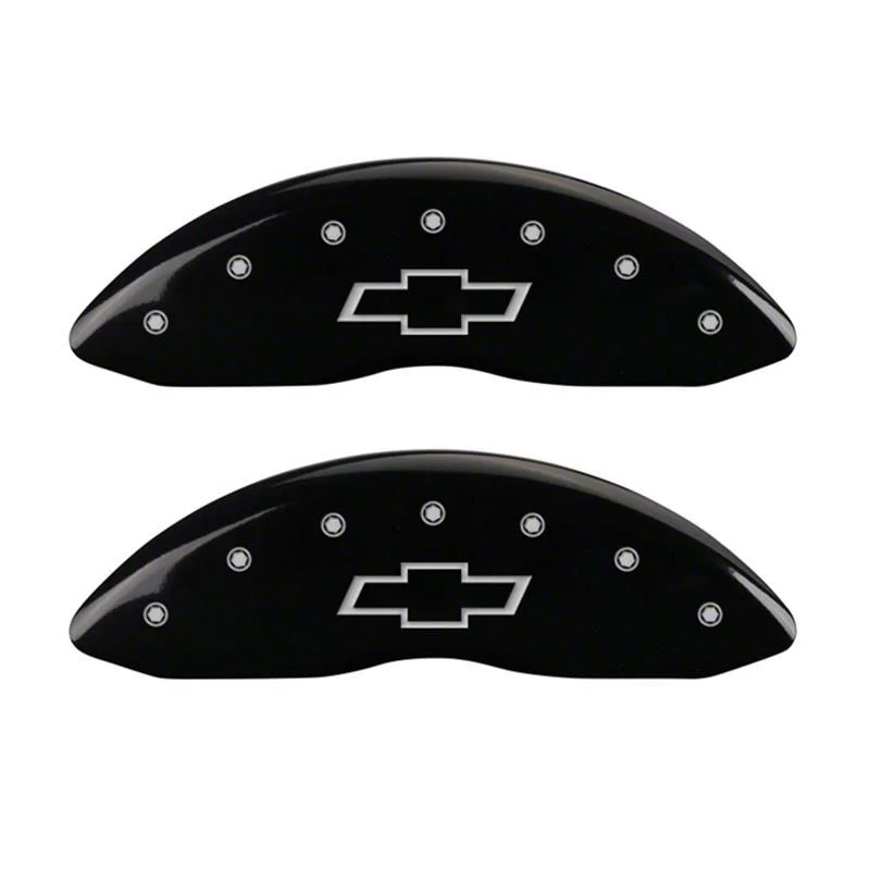 MGP Brake Caliper Covers with Bowtie Logo; Black; Front Only (05-07 Silverado 1500)