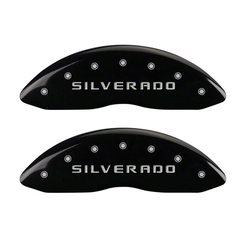 MGP Brake Caliper Covers with Silverado Logo; Black; Front Only (05-07 Silverado 1500)