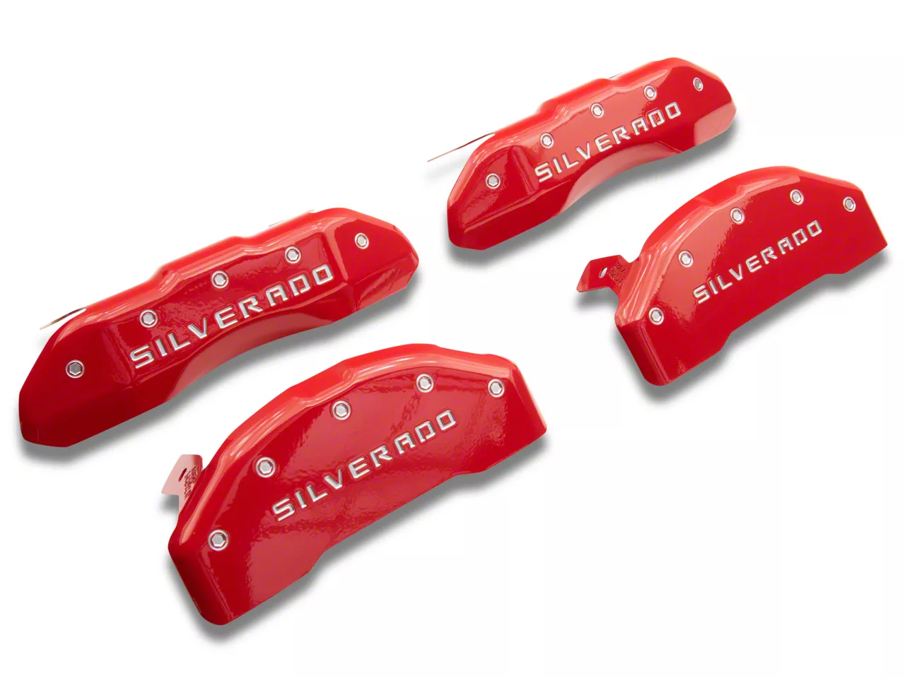 MGP Brake Caliper Covers with Silverado Logo; Red; Front and Rear (19-26 Silverado 1500)