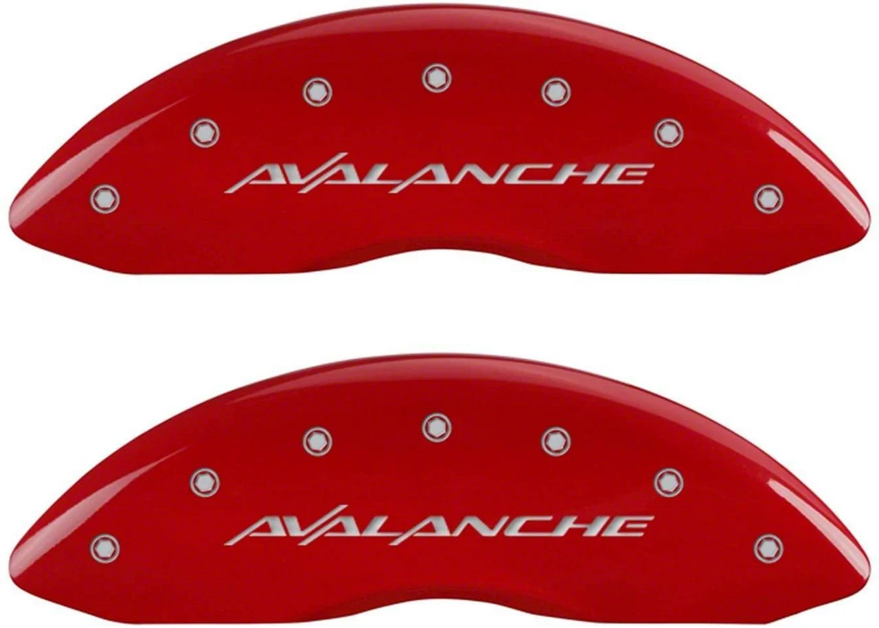 MGP Brake Caliper Covers with Avalanche Logo; Red; Front and Rear (00-06 Silverado 1500 w/ Dual Piston Rear Calipers)