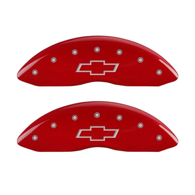 MGP Brake Caliper Covers with Bowtie Logo; Red; Front Only (05-07 Silverado 1500)