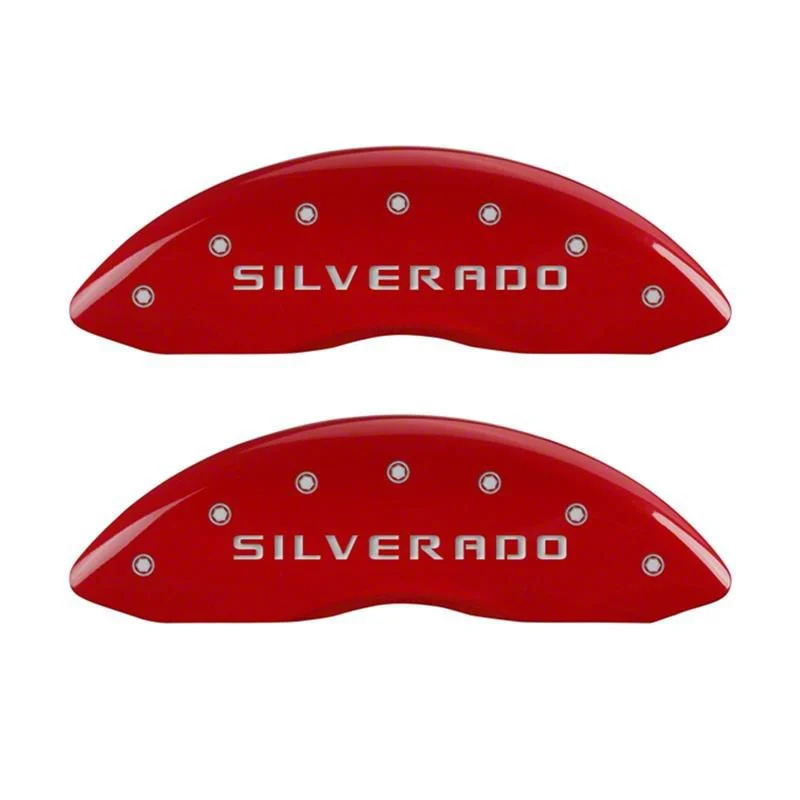 MGP Brake Caliper Covers with Silverado Logo; Red; Front Only (05-07 Silverado 1500)