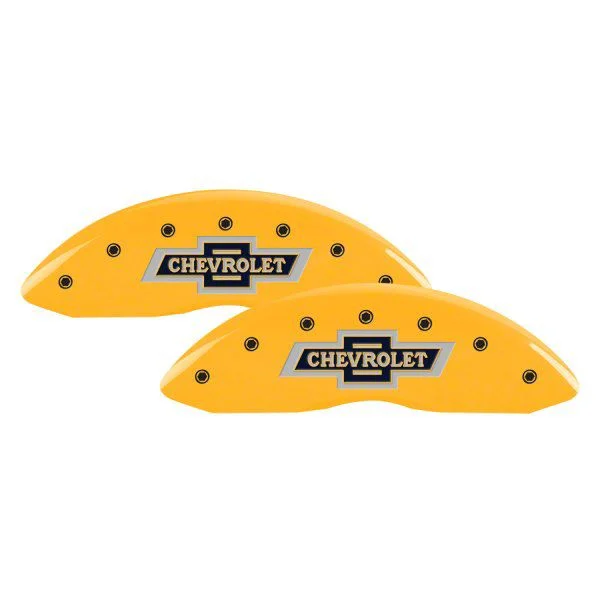MGP Brake Caliper Covers with 100 Anniversary Logo; Yellow; Front and Rear (14-18 Silverado 1500)
