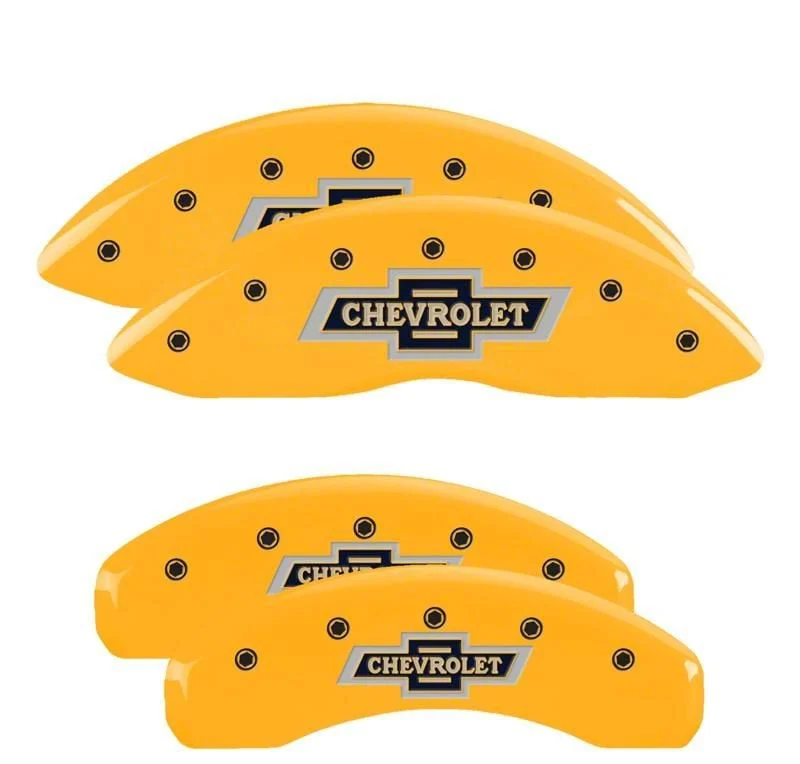MGP Brake Caliper Covers with 100 Anniversary Logo; Yellow; Front and Rear (19-26 Silverado 1500)