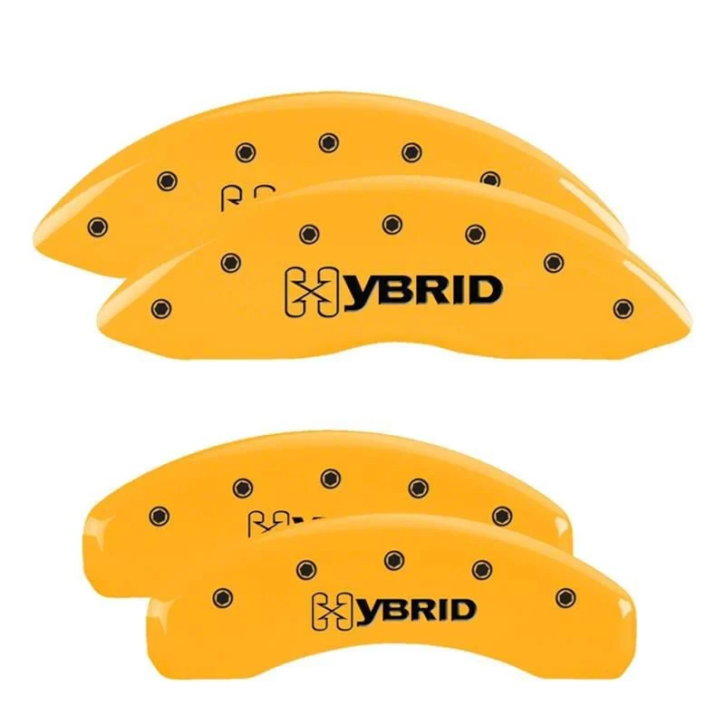 MGP Brake Caliper Covers with Hybrid Logo; Yellow; Front and Rear (00-06 Silverado 1500 w/ Dual Piston Rear Calipers)