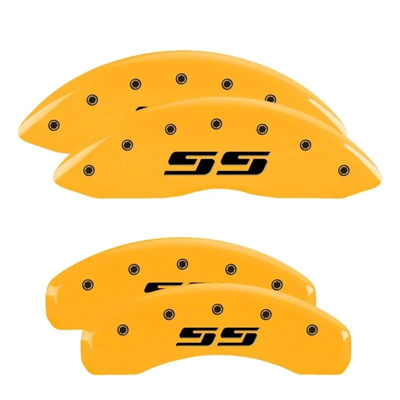 MGP Brake Caliper Covers with Silverado Style SS Logo; Yellow; Front and Rear (00-06 Silverado 1500 w/ Dual Piston Rear Calipers)