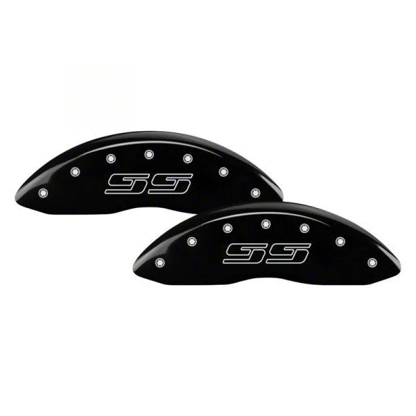 MGP Brake Caliper Covers with Avalanche Style SS Logo; Black; Front and Rear (08-10 Silverado 2500 HD)