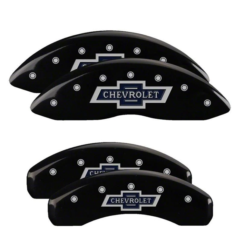 MGP Brake Caliper Covers with 100 Anniversary Chevrolet Logo; Black; Front and Rear (21-26 Tahoe)