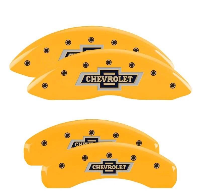 MGP Brake Caliper Covers with 100 Anniversary Chevrolet Logo; Yellow; Front and Rear (21-26 Tahoe)