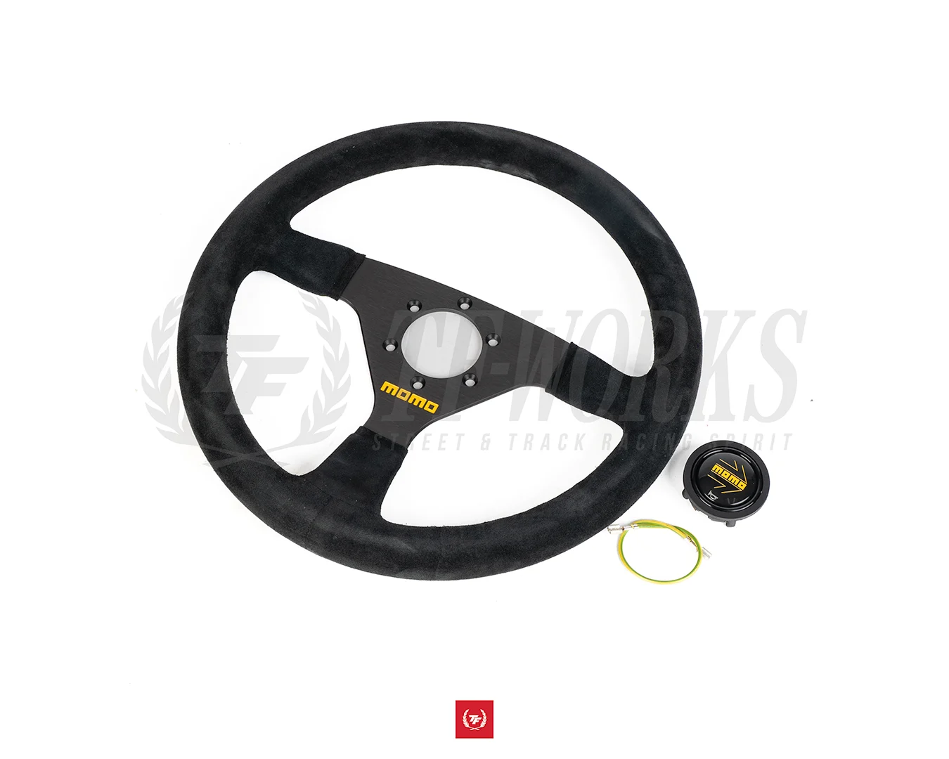 Momo - MOD. 69, 350mm Round Black Suede Grip Shape Racing Steering Wheels in Black Anodized Finish
