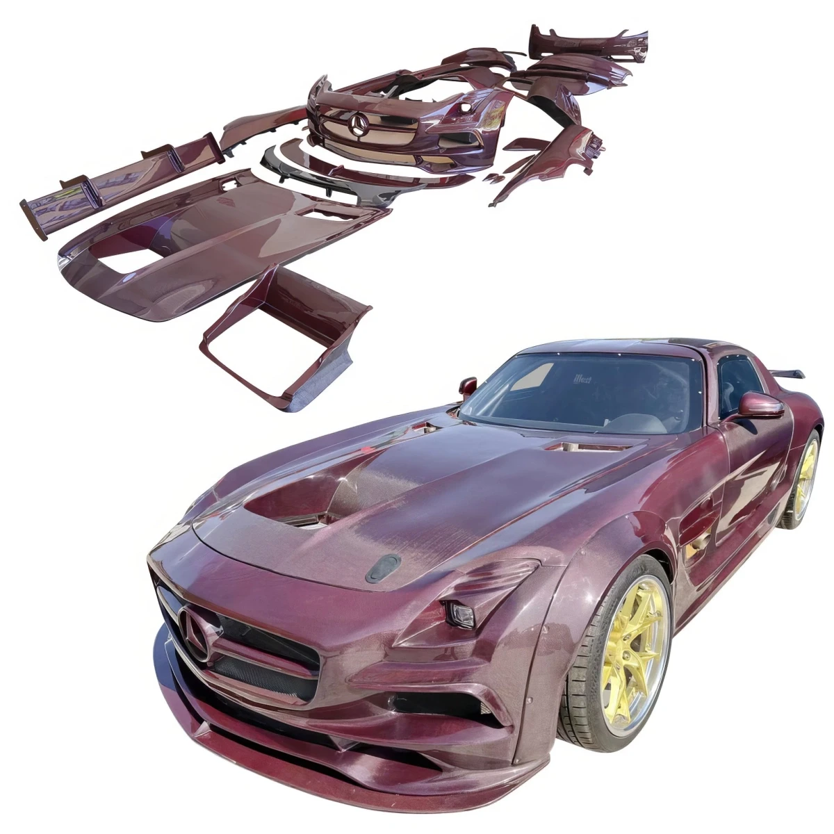 Carbon Fiber BLK-GT Wide Body Kit w Wing > Mercedes-Benz SLS AMG (R197) 2011-2014 - 120236