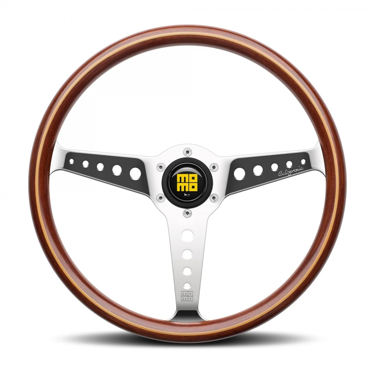 Momo - California Wood 360mm Round Mahogany Wood Grip Shape Heritage Steering Wheels in Chrome Finish