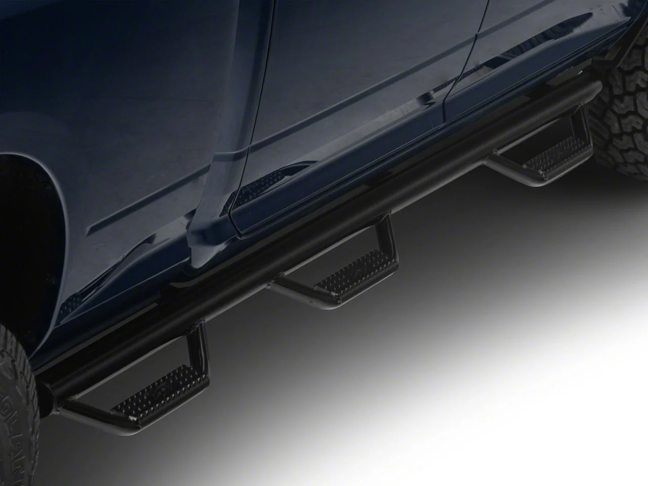 N-Fab Wheel 2 Wheel Bed Access Nerf Side Step Bars; Gloss Black (19-26 RAM 3500 Crew Cab w/ 6.4-Foot Box)