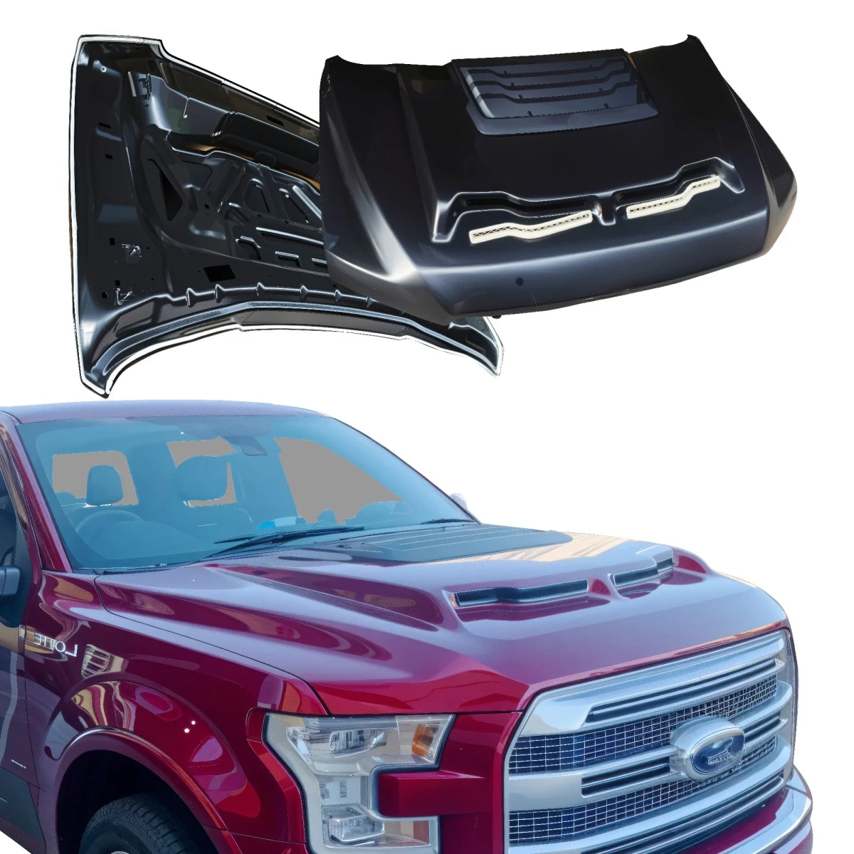 Steel GT500 Style Hood W/ Air Vent Scoop Hood > Ford F150 2015-2020 - 300094