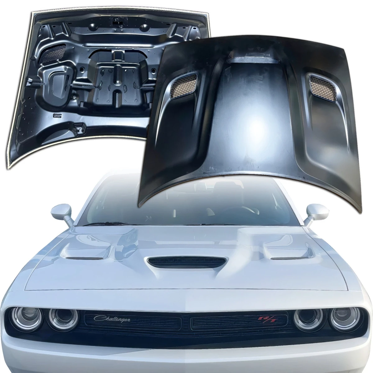 Steel SRT Hellcat 3-Scoop Hood > Dodge Challenger 2008-2023 - 300107