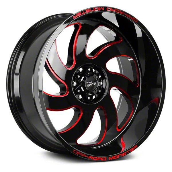 Off Road Monster M07 Gloss Black Candy Red Milled 6-Lug Wheel; 22x12; -44mm Offset (15-20 Yukon)