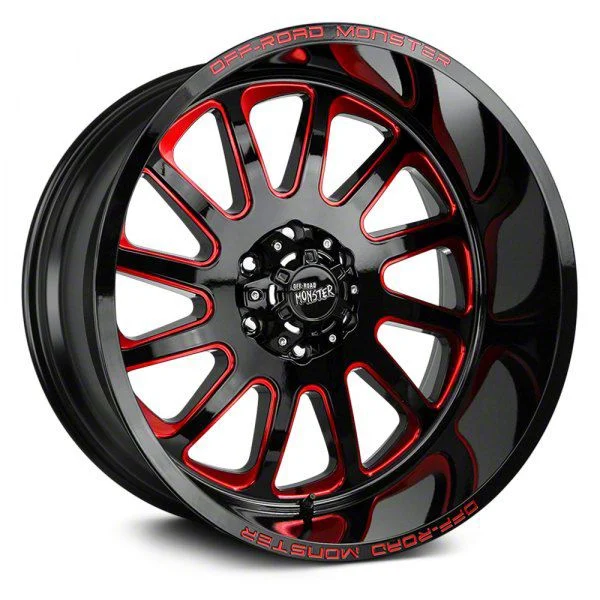 Off Road Monster M17 Gloss Black Candy Red Milled 6-Lug Wheel; 22x12; -44mm Offset (19-26 RAM 1500)