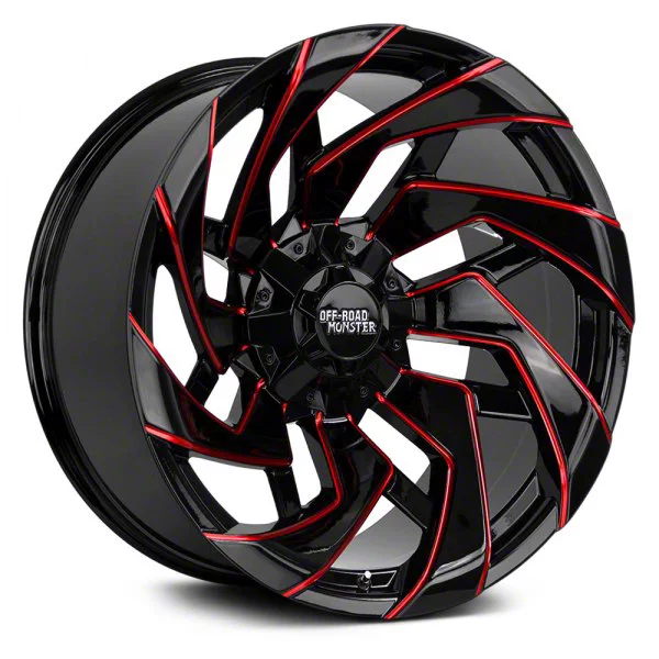 Off Road Monster M24 Gloss Black Candy Red Milled 8-Lug Wheel; 22x12; -44mm Offset (19-26 RAM 2500)