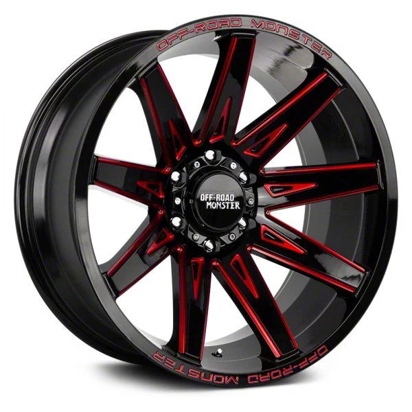 Off Road Monster M25 Gloss Black Candy Red Milled 6-Lug Wheel; 22x12; -44mm Offset (19-23 Ranger)