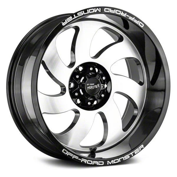 Off Road Monster M07 Gloss Black Machined 8-Lug Wheel; 20x10; -19mm Offset (07-10 Silverado 3500 HD SRW)