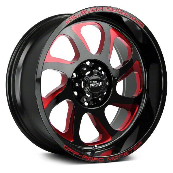 Off Road Monster M22 Gloss Black Candy Red Milled 6-Lug Wheel; 22x12; -44mm Offset (21-26 Yukon)