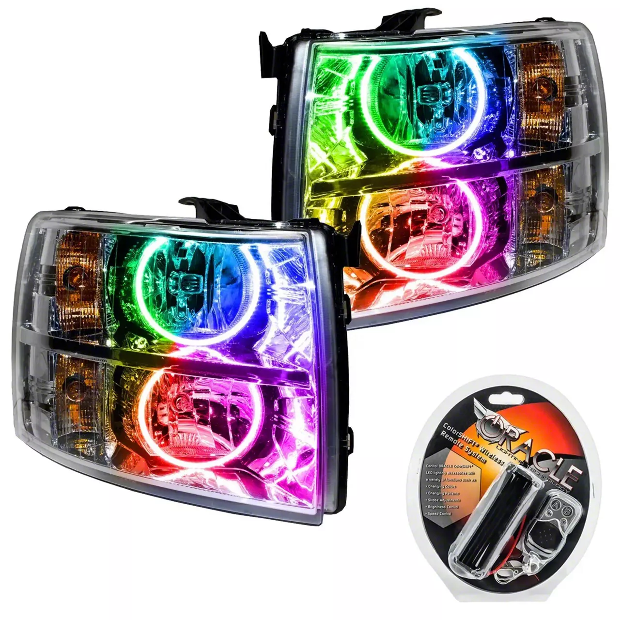 Oracle OE Style Headlights with ColorSHIFT Round Ring LED Halo; Chrome Housing; Clear Lens (07-13 Silverado 1500)