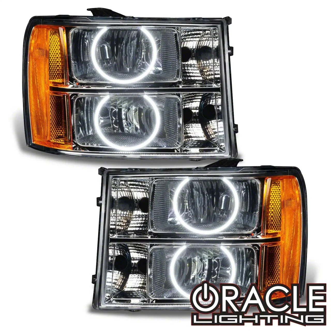 Oracle OE Style Headlights with ColorSHIFT Round Ring LED Halo; Chrome Housing; Clear Lens (07-13 Sierra 1500)