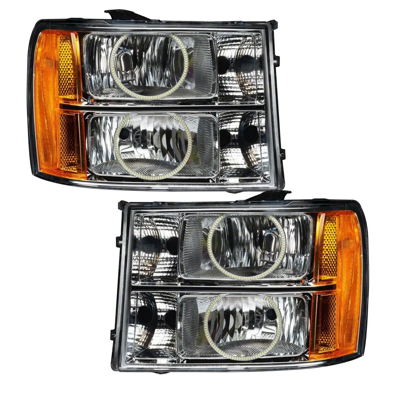 Oracle OE Style Headlights with ColorSHIFT Round Ring LED Halo; Chrome Housing; Clear Lens (07-14 Sierra 3500 HD)