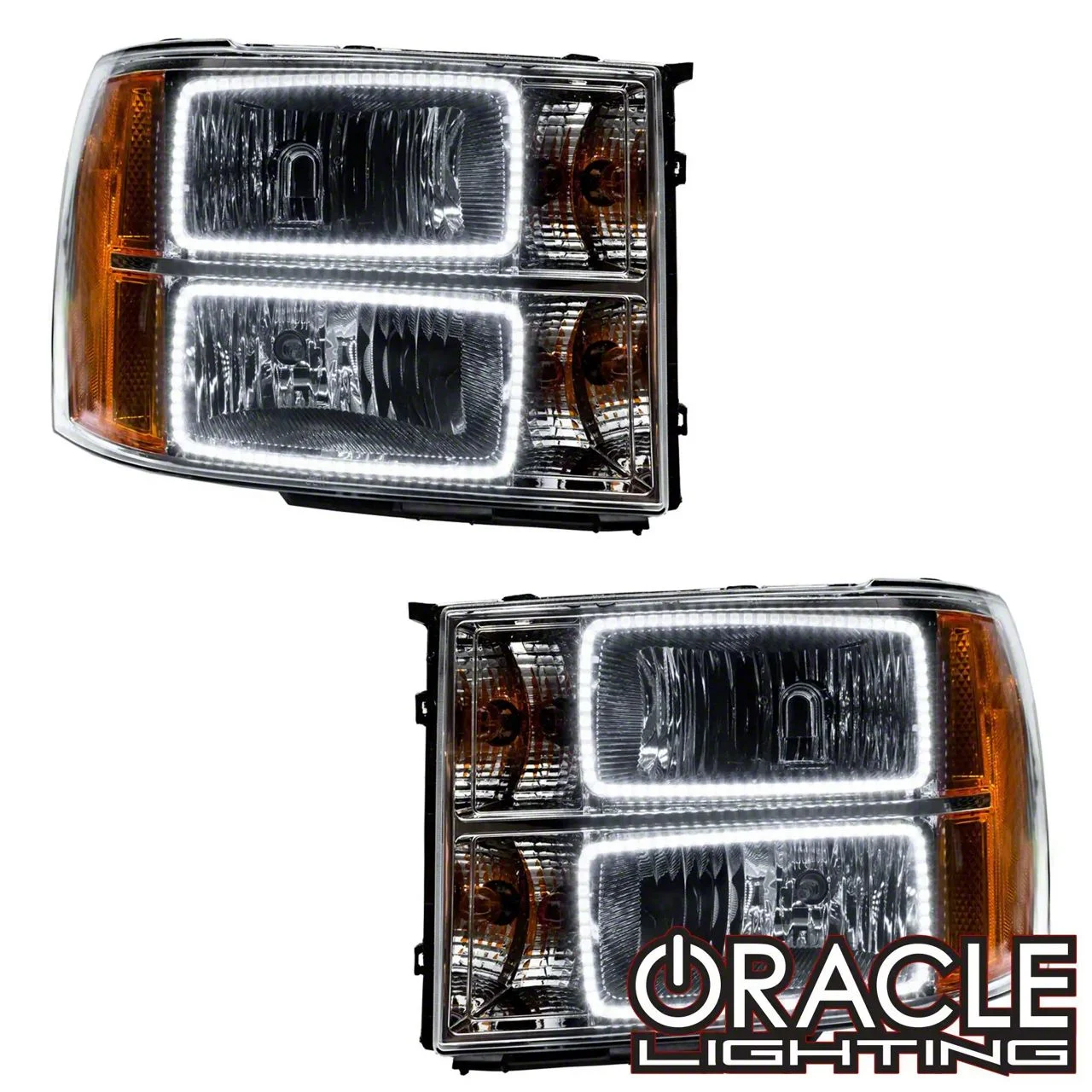 Oracle OE Style Headlights with ColorSHIFT Square Ring LED Halo; Chrome Housing; Clear Lens (07-14 Sierra 3500 HD)